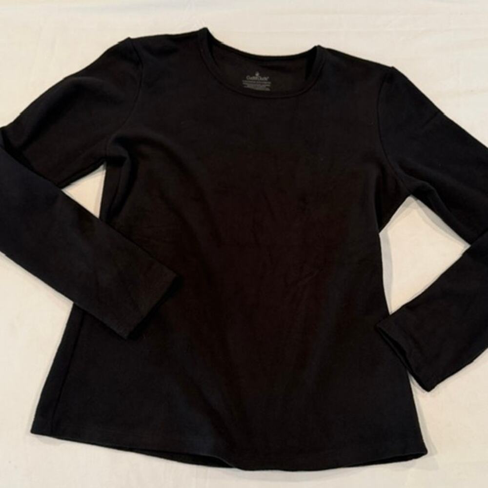 Cuddl Duds Fleecewear Stretch Black Crewneck Top Women's L